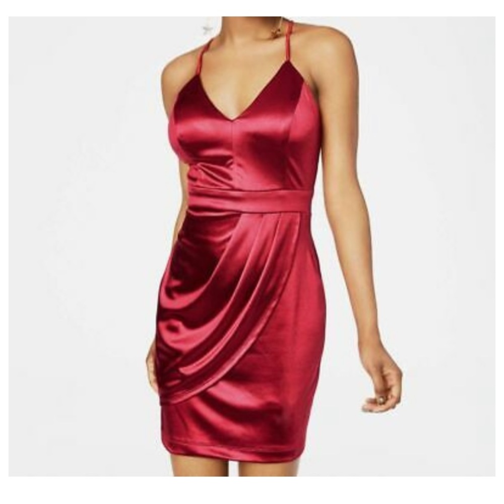 Teeze Me Jrs Satin Strappy Back Dress Scarlett | 7 - Picture 2 of 7